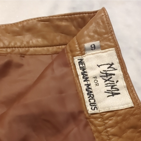 Maxima For Neiman Marcus Vintage Tan Leather Jacket and Skirt Set Women's Size 6 - Picture 10 of 16